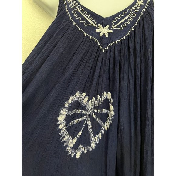 IN-GEAR Boho Navy Blue crinkle boho maxi dress hippie sleeveless embroidered OS - Picture 3 of 9